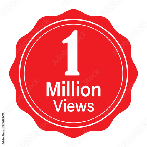 1 Million Views Badge Vector – Red Celebration Seal with Bold White Text, Achievement Icon for Social Media and YouTube Success
