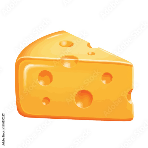 Illustration of a wedge of yellow cheese with holes on a white background, simple and stylized.