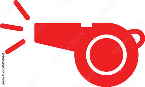 Red whistle with white circle and sound waves on white background noise