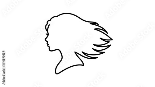 Elegant Woman Silhouette with Flowing Hair in Profile View.