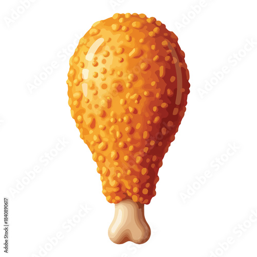 A realistic digital illustration of a crispy fried chicken leg with golden-brown skin and a white bone on a plain white background.