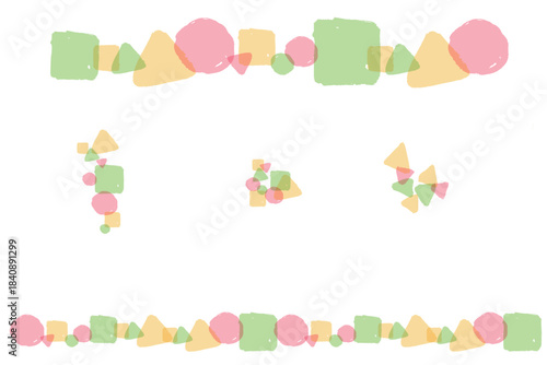 幼稚園・保育園・小児科向け キッズ素材｜やさしい幾何学ライン
Kids Geometric Line (Circles, Triangles, Squares) for Nursery & Pediatric Clinic