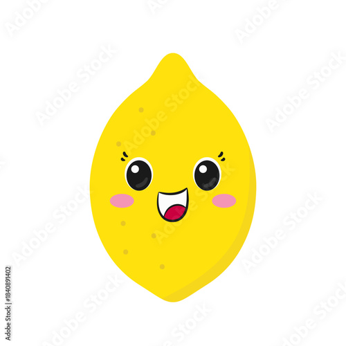 Cute lemon, emotions joy delight, cartoon character, big eyes, happy smiling face, kawaii style, vector illustration.