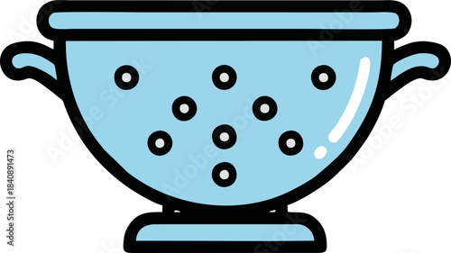 Blue Colander with Handles and Holes for Draining Food.