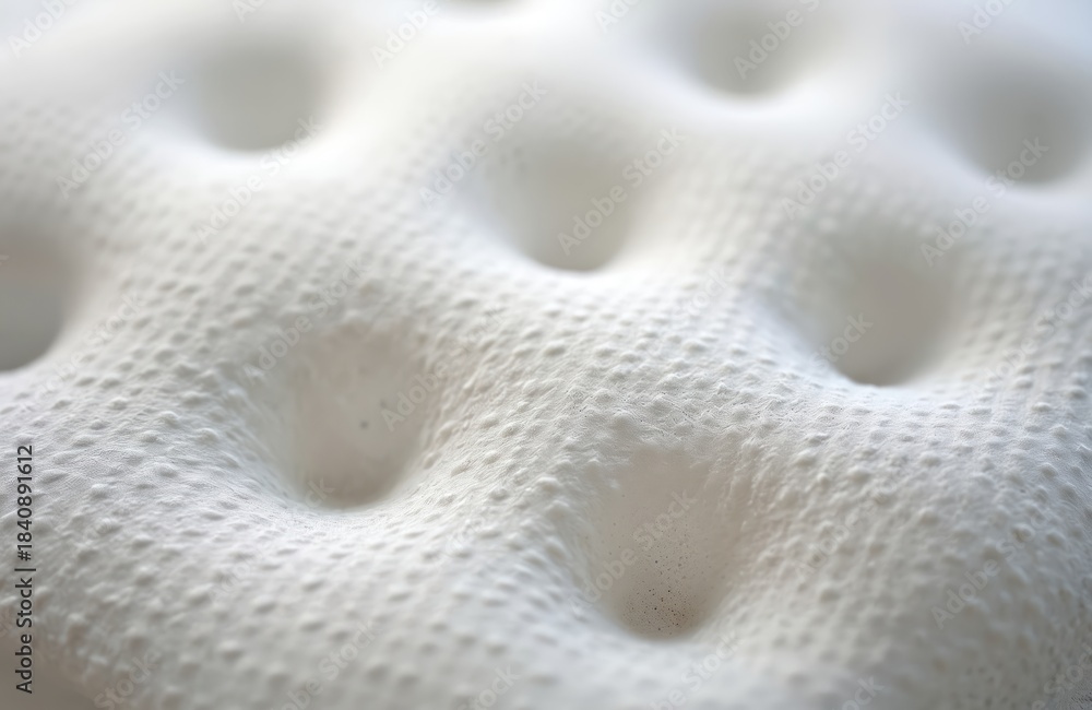 Obraz premium Close-up of white quilted textile surface. Material has soft dimples and subtle texture. Perfect for bedding or furniture applications, suggesting comfort and support.