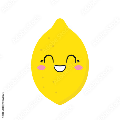Cute lemon, emotions joy delight, cartoon character, happy smiling face, kawaii style, vector illustration.