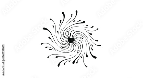 Decorative black ink swirl radiates outward from a small central heart shape like a burst.
