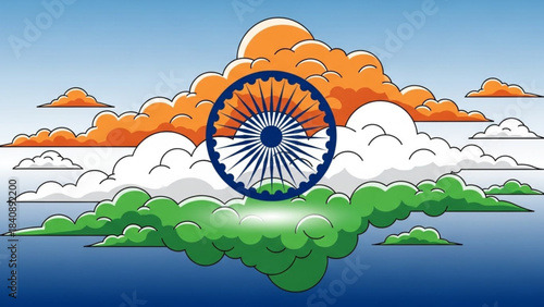 Indian Flag Cloudscape: An artistic rendering of the Indian flag integrated within a vibrant cloudscape, evoking a sense of national pride and unity.
