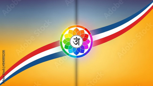 Meditation Symbol: A serene visual of a meditation symbol, a lotus flower, radiating a spectrum of colors against an abstract gradient backdrop, symbolizing tranquility, balance.