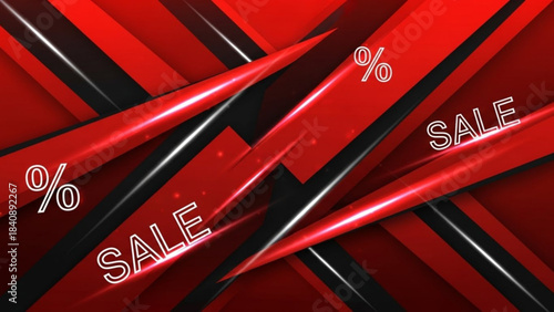 Red Sale Banner: An eye-catching abstract sale banner in shades of red and black, adorned with percentage symbols, creating a dynamic visual that signifies attractive deals. 