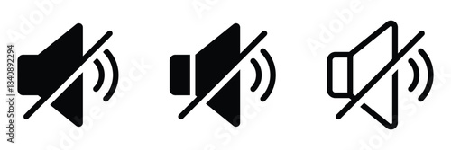 Sound icon. Volume mute sign. Audio speaker mute volume vector set. Quiet sign isolated on white background.