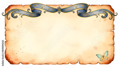 Wallpaper Mural Vintage Scroll Paper Background with Elegant Ribbon & Butterfly Torontodigital.ca