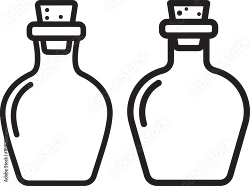 Two vintage glass bottles with cork stopper silhouette