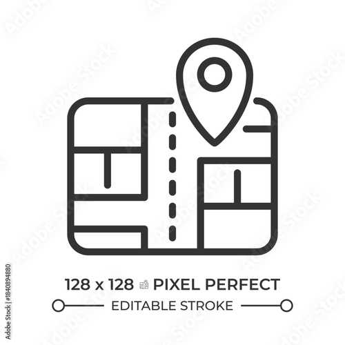 Street plans pixel perfect line icon. Map showing layout, names and positions in town. Road infrastructure. Isolated vector illustration. Outline symbol. Simple linear drawing. Editable stroke