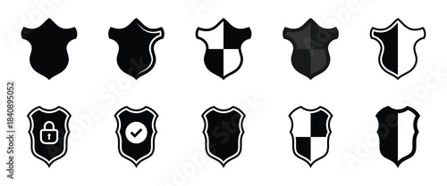 Vector illustration of security protection shield icon set isolated on white background. Vector illustration. EPS 10