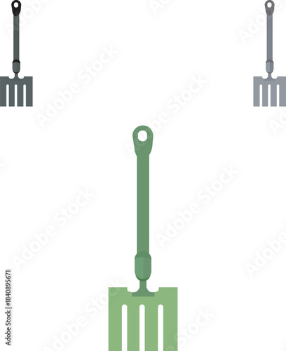 Green Garden Rake With Long Handle And Wide Teeth For Landscaping And Outdoor Use Projects