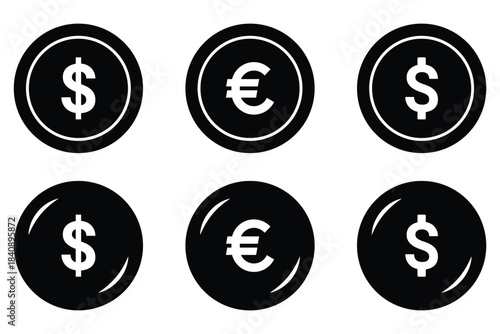 Dollar euro financial icon set. financial symbols, minimalist money graphics, and clear currency signs, ideal for banking apps, financial presentations, economic infographics. currency symbols vector.