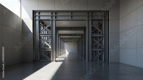 Empty square room with Corridor with gray steel structure