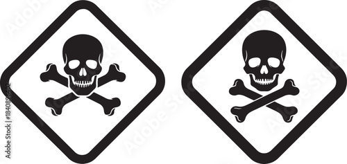 Two skull and crossbones danger warning symbols silhouette