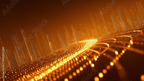Abstract digital data visualization with a golden glowing effect