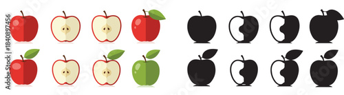 Red and green apples slices with transparent background