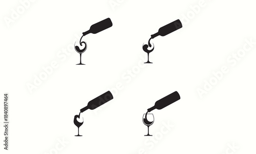 Wine Glass Pouring Icon Set