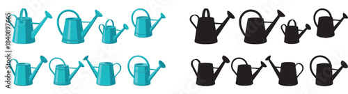 Watering cans set with transparent background