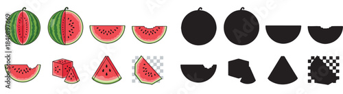 Watermelon slices and shapes with transparent background