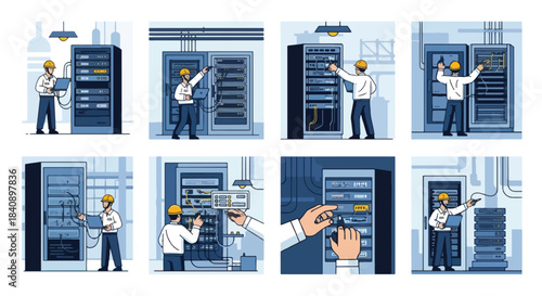 Data center technicians working on server racks