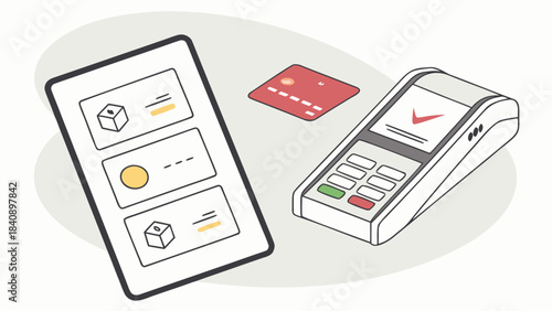 Digital Payment and E-commerce Concept: Tablet, Credit Card, and POS Terminal for Secure Online Transactions and Retail Checkout