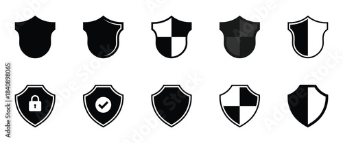 Shield icons collection. Protect shield set. Set of shields. Protection. Different shields. Vector illustration. EPS 10