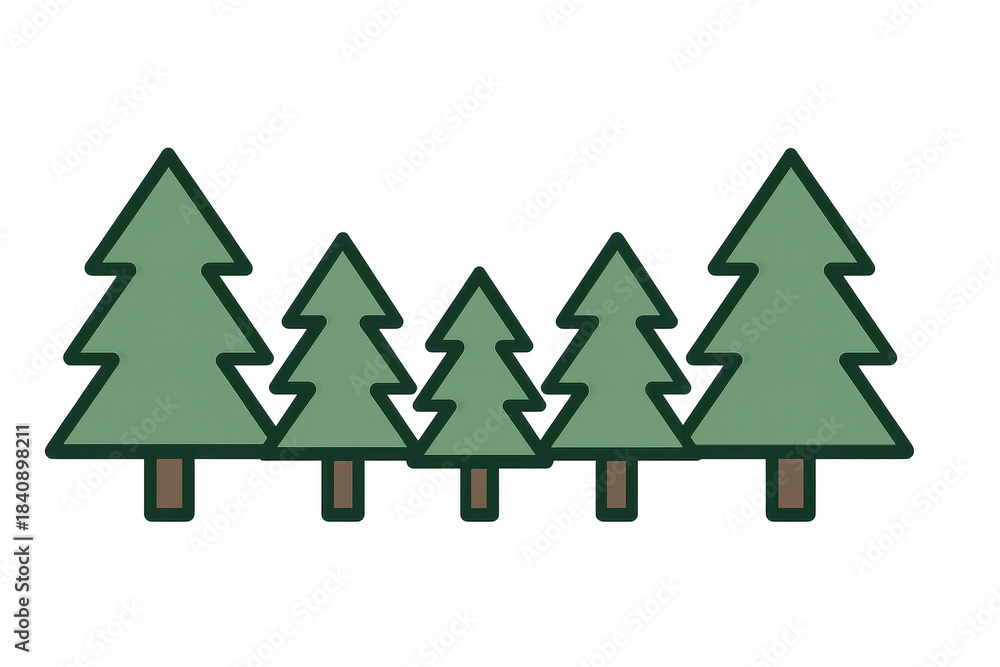 Fototapeta premium Cartoon forest of evergreen pine trees with green foliage and brown trunks. Simple illustration representing nature, woods, and outdoor environment
