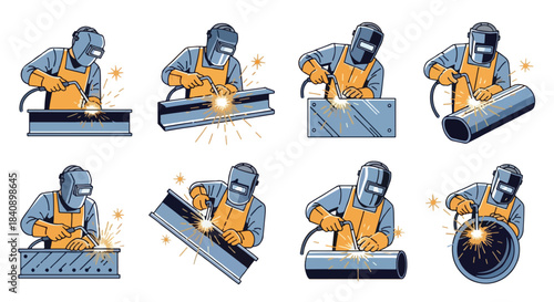 Welders working on metal structures and pipes