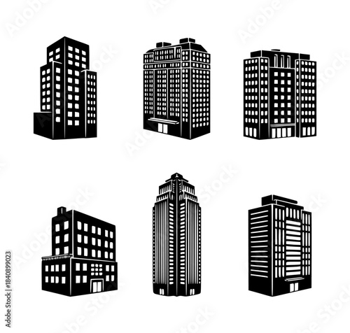 apartment building silhouette set, isolated background