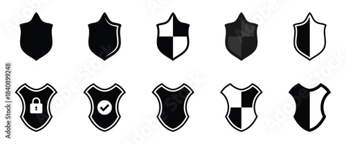 Bright Shield icon logo set in minimal flat design. Shield check mark icon. Vector illustration. EPS 10