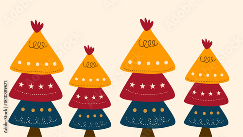 Cute Christmas Trees Nordic Folk Art Simple Design
