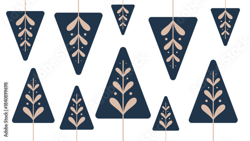 Minimalist Blue Trees Abstract Folk Art Pattern