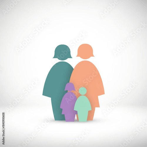 Stylized Family Icon Representation: Parents with Children Symbolizing Unity and Connection