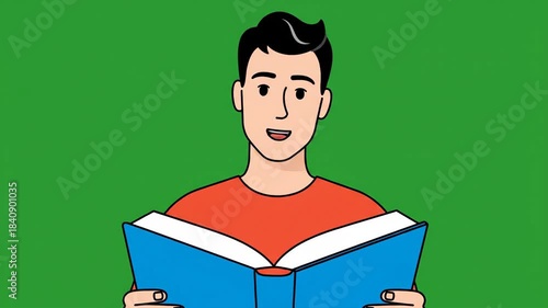 Young man engrossed in reading a book, learning and studying.