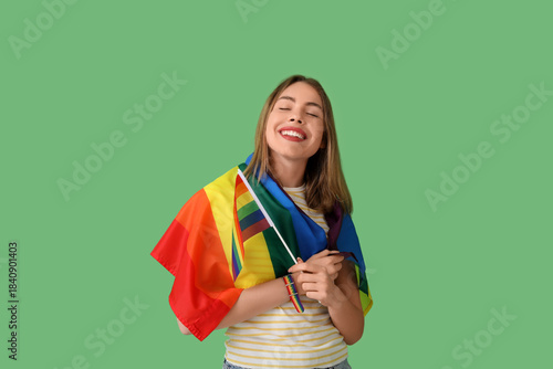 Young woman with LGBT flags...
