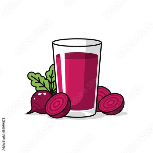 Beetroot juice vector in clean flat style, rich red colors, healthy drink icon on white background with copy space