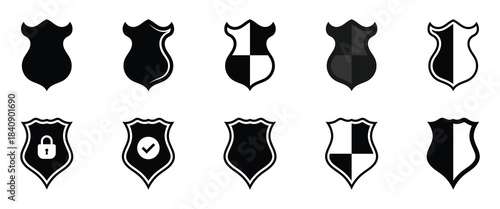 Safety shield flat icons. Simple flat shield icons representing personal safety, workplace protection and secure environments. Vector illustration on white background. EPS 10