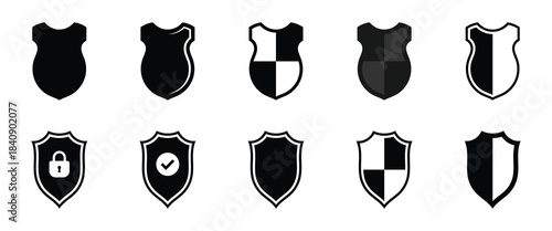 Security shield icons vector. Modern shield icon set perfect for cybersecurity, firewall, antivirus and data safety illustrations. Vector isolated on white background. EPS 10
