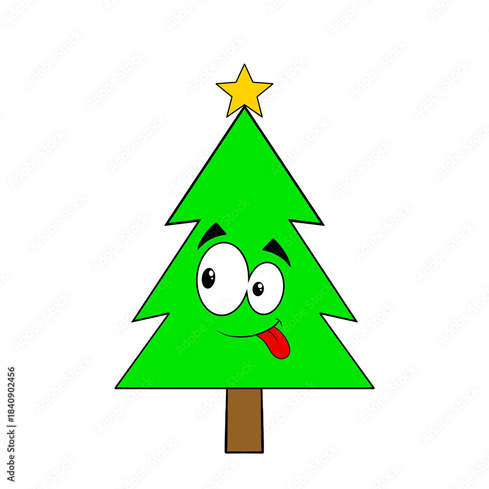 Fototapeta premium Green Christmas tree with its tongue sticking out clip art