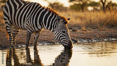 Zebra Quenches Thirst - A Serene Wildlife Moment at the Watering Hole.