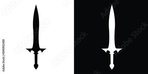 sword silhouette vector illustration, medieval sword weapon black silhouette, dagger icon
