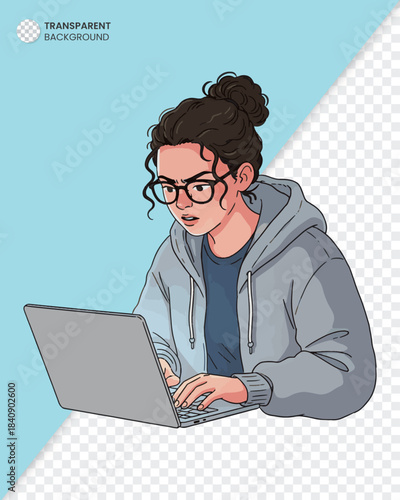 Focused Woman Typing on Laptop in Cozy Hoodie