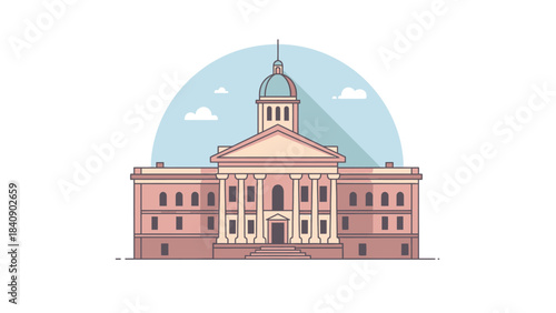 Architectural Marvel Detailed Vector Illustration of a Grand Building with Classic Columns