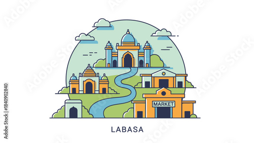 Labasa Townscape Illustration A Colorful Depiction of Fijian Architecture & Landscape