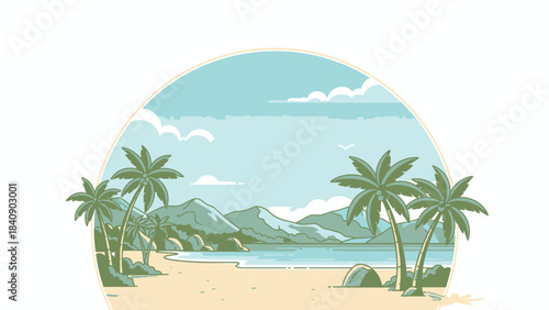 Tropical Beach Getaway Vector Illustration Palm Trees, Ocean Views, and Coastal Relaxation